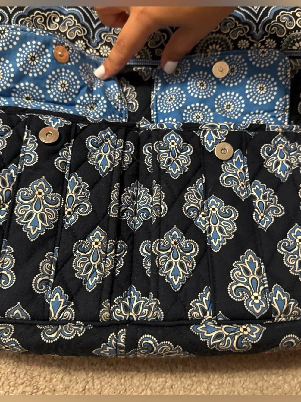 Quilted Navy Patterned Tote Bag Vera Bradley